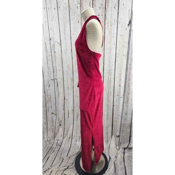 MDS Women's M Marcella Manhattan Velvet Slit Gown Burgundy One Shoulder Dress - Picture 3 of 7